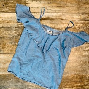 Chambray Cold Shoulder Top
